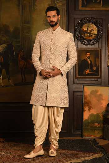 Punit Arora Floral Pattern Silk Sherwani Set 
