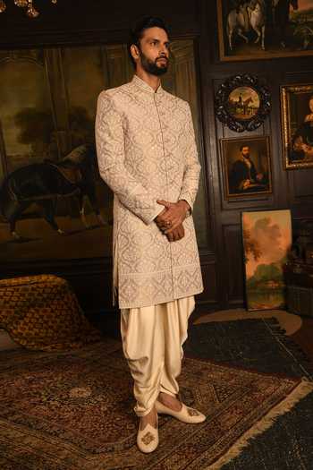 Buy_Punit Arora_Pink Silk Floral Pattern Sherwani Set 