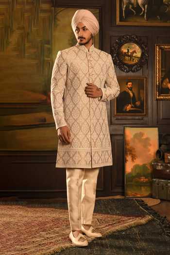 Punit Arora Tonal Embroidered Achkan Set 