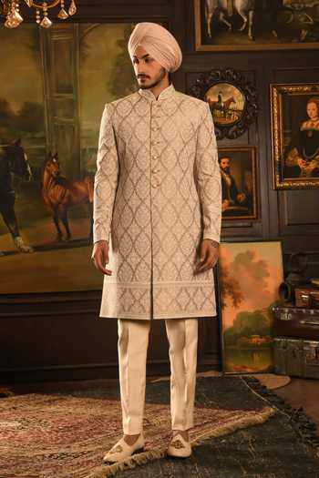 Punit Arora Tonal Embroidered Achkan Set 