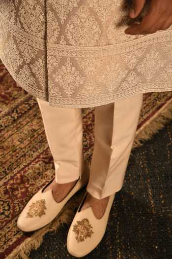 Punit Arora_Rose Gold Silk Tonal Embroidered Achkan Set _Online_at_Aza_Fashions