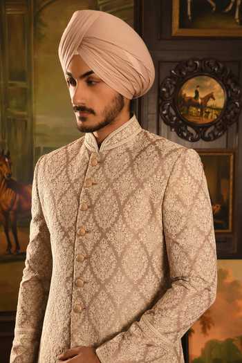 Buy_Punit Arora_Rose Gold Silk Tonal Embroidered Achkan Set _Online_at_Aza_Fashions