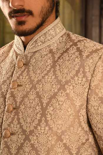 Shop_Punit Arora_Rose Gold Silk Tonal Embroidered Achkan Set _Online_at_Aza_Fashions