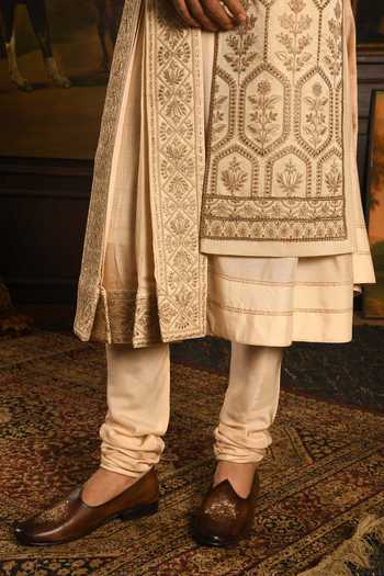 Shop_Punit Arora_Beige Silk The Gilded Geometric Sherwani Set _Online_at_Aza_Fashions