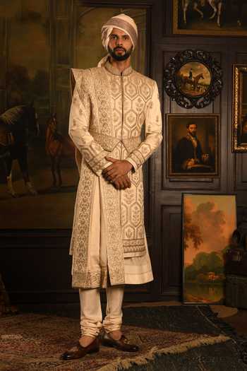 Punit Arora The Gilded Geometric Silk Sherwani Set 