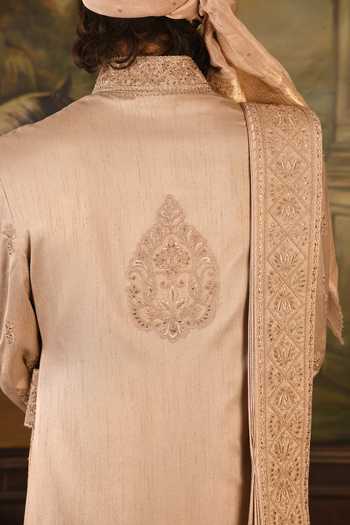 Buy_Punit Arora_Rose Gold Silk Geometric Embroidered Sherwani Set 