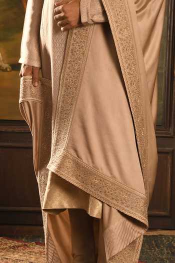 Punit Arora_Rose Gold Silk Tonal Embroidered Sherwani Set _Online_at_Aza_Fashions