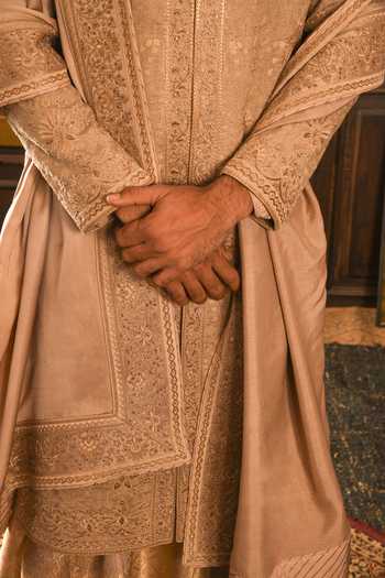 Buy_Punit Arora_Rose Gold Silk Tonal Embroidered Sherwani Set 