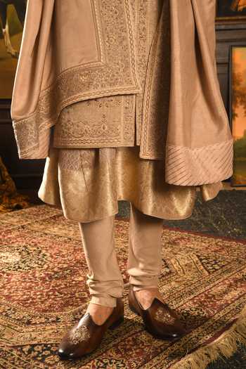 Shop Punit Arora Rose Gold Silk Tonal Embroidered Sherwani Set Shop_Punit Arora_Rose Gold Silk Tonal Embroidered Sherwani Set