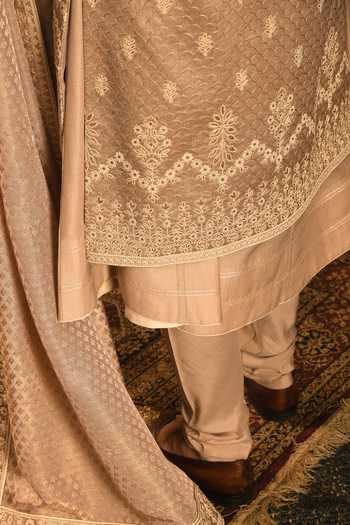 Punit Arora_Rose Gold Silk The Monochromatic Majesty Sherwani Set _Online_at_Aza_Fashions