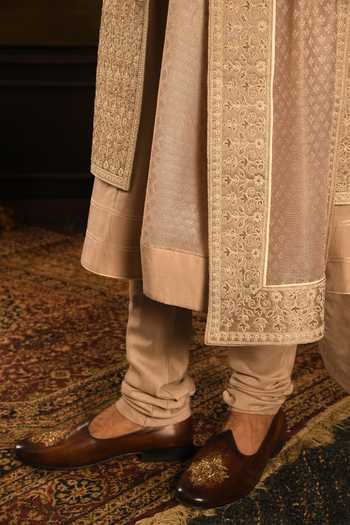 Buy_Punit Arora_Rose Gold Silk The Monochromatic Majesty Sherwani Set _Online_at_Aza_Fashions