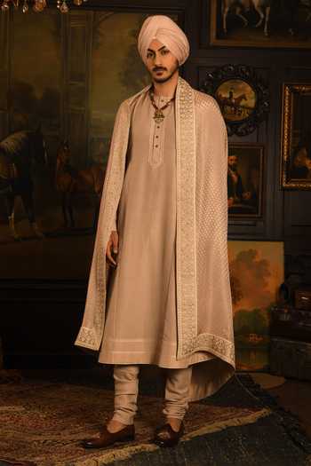 Shop_Punit Arora_Rose Gold Silk The Monochromatic Majesty Sherwani Set _Online_at_Aza_Fashions