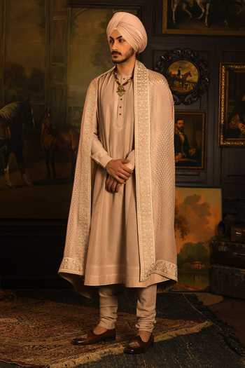 Punit Arora_Rose Gold Silk The Monochromatic Majesty Sherwani Set _at_Aza_Fashions