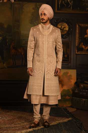 Buy_Punit Arora_Rose Gold Silk The Monochromatic Majesty Sherwani Set 