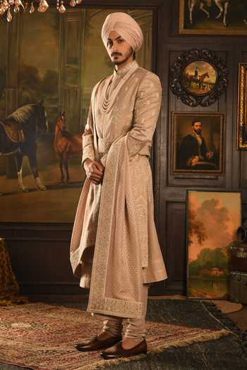 Shop_Punit Arora_Rose Gold Silk The Monochromatic Majesty Sherwani Set 