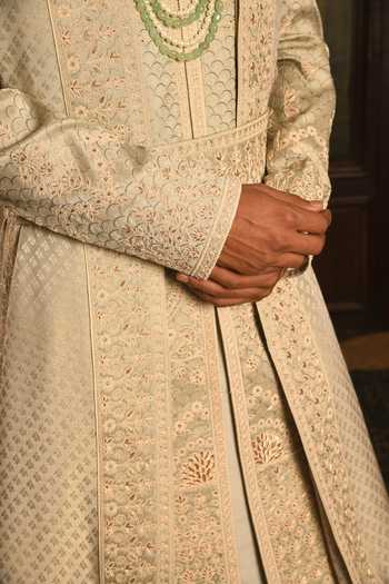 Buy_Punit Arora_Green Silk The Monochromatic Majesty Sherwani Set _Online_at_Aza_Fashions