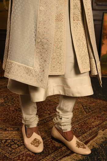 Shop_Punit Arora_Green Silk The Monochromatic Majesty Sherwani Set _Online_at_Aza_Fashions