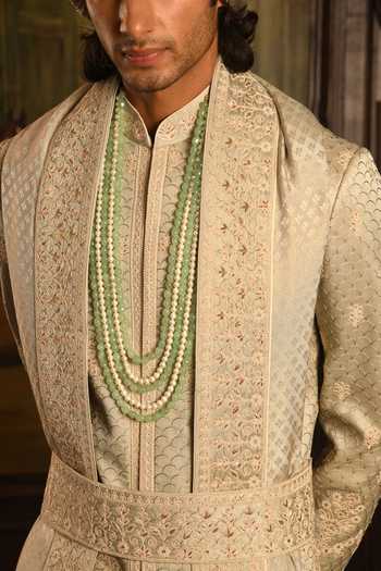 Buy_Punit Arora_Green Silk The Monochromatic Majesty Sherwani Set 