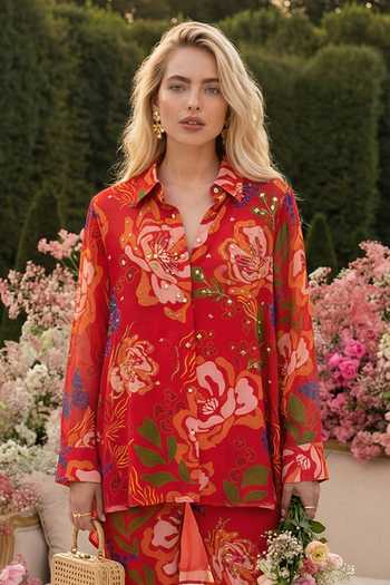 Buy_Seams Pret And Couture_Red Georgette, Shantoon Collared Ira Floral Pattern Shirt With Pant _Online_at_Aza_Fashions