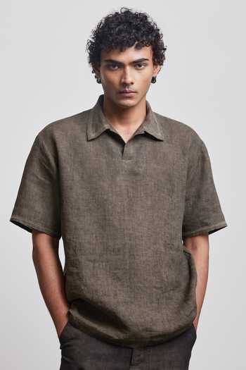 Countrymade Stone Brown Crochet Polo Shirt 