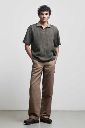 Countrymade Grey Linen Stone Contrast Polo Shirt Online at Aza Fashions Countrymade_Grey Linen Stone Contrast Polo Shirt _Online_at_Aza_Fashions