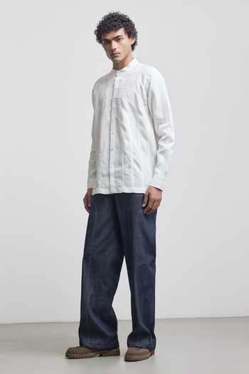 Countrymade_Ivory Linen Arch Echo Panel Shirt _Online_at_Aza_Fashions
