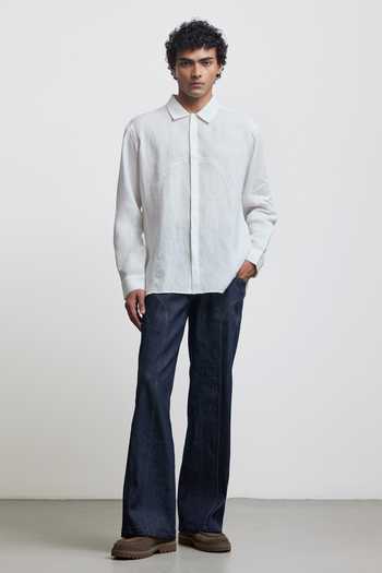 Countrymade Ivory Linen Arch Crochet Panel Shirt Online at Aza Fashions Countrymade_Ivory Linen Arch Crochet Panel Shirt _Online_at_Aza_Fashions