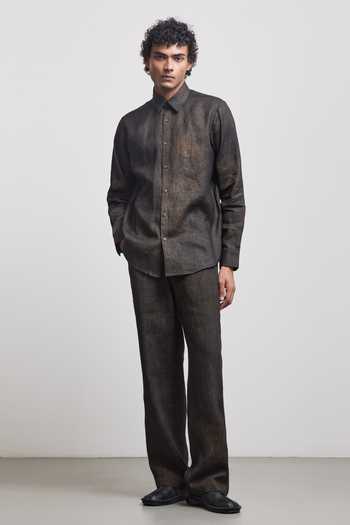 Countrymade_Black Linen Bronze Rust Shirt _Online_at_Aza_Fashions