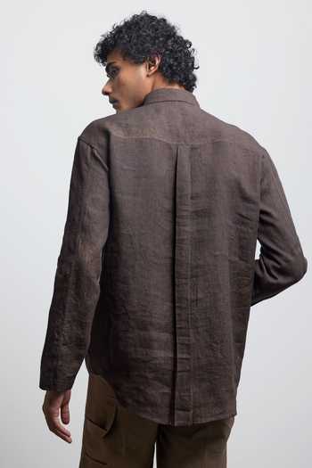 Countrymade Bronze Coating Half Placket Work Linen Shirt 