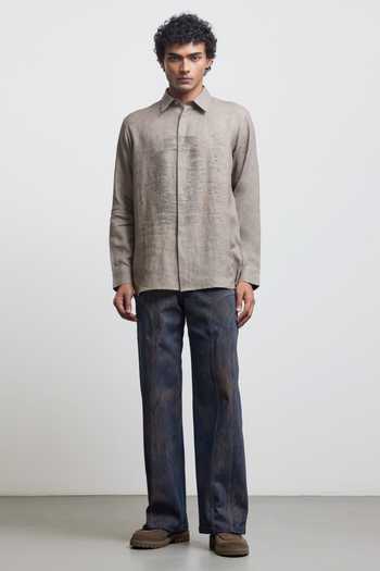 Countrymade_Grey Linen Stone Faded Ghost Shadow Shirt _Online_at_Aza_Fashions