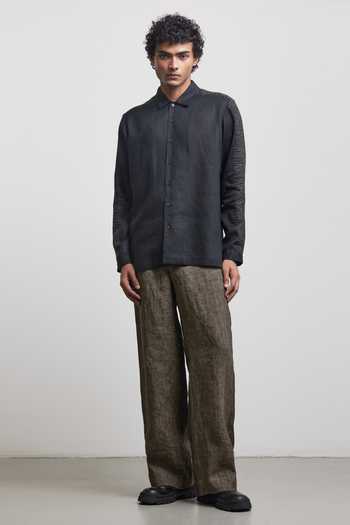 Countrymade Black Linen Shadow Embroidered Shirt Online at Aza Fashions Countrymade_Black Linen Shadow Embroidered Shirt _Online_at_Aza_Fashions