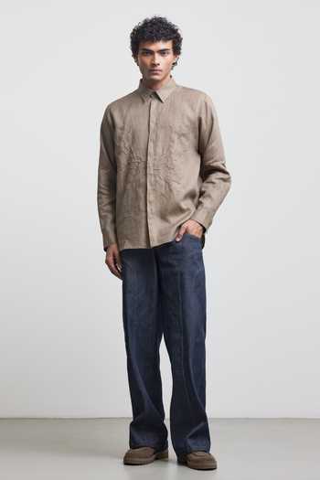 Countrymade_Brown Linen Hand Embroidered Wreath Shirt _Online_at_Aza_Fashions