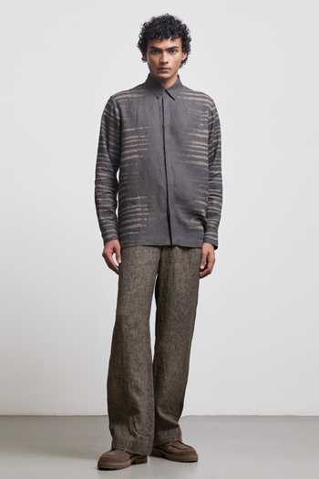 Countrymade_Brown Linen Bagru Hand Block Print Shirt _Online_at_Aza_Fashions