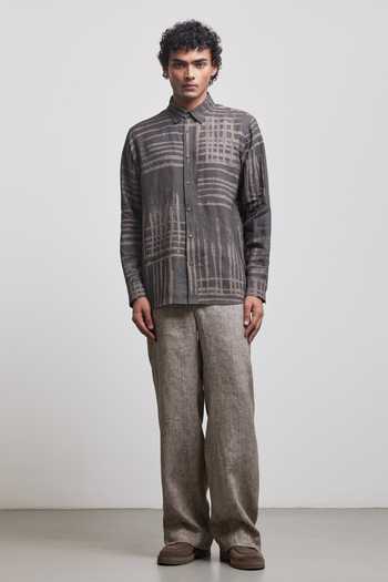 Countrymade_Brown Linen Bagru Print Checkered Shirt _Online_at_Aza_Fashions