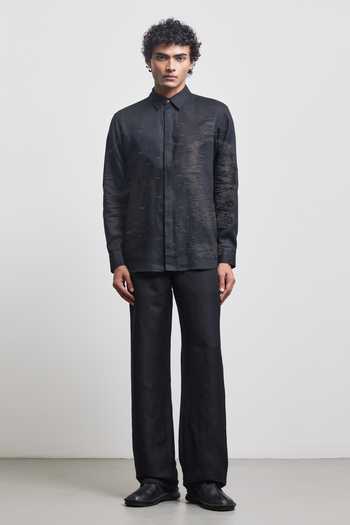 Countrymade_Black Linen Blur Shadow Embroidered Shirt _Online_at_Aza_Fashions
