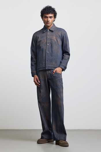 Countrymade_Navy Denim Bauhaus Coated Patchwork Jacket _Online_at_Aza_Fashions