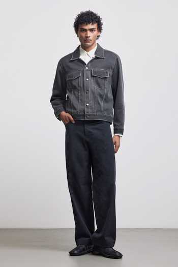 Countrymade_Grey Cotton Presence Absence Multi Stitch Trucker Jacket _Online_at_Aza_Fashions