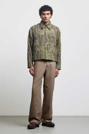 Countrymade_Olive Green Linen Fray Applique Multi Arch Jacket _Online_at_Aza_Fashions