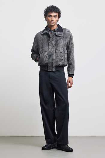 Countrymade_Grey Linen Sunfaded Flight Jacket _Online_at_Aza_Fashions