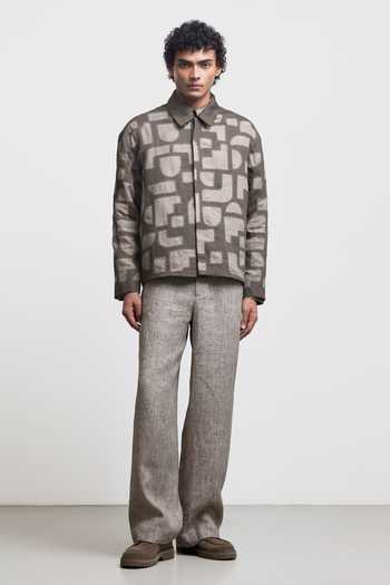 Countrymade_Brown Cotton, Linen, Twill Reverse Applique Bauhaus Arch Jacket _Online_at_Aza_Fashions