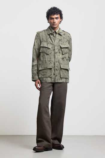 Countrymade_Olive Green Linen Sunfaded Safari Jacket _Online_at_Aza_Fashions