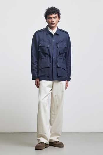 Countrymade_Navy Linen, Bemberg Faux Buttonhole Safari Jacket _Online_at_Aza_Fashions