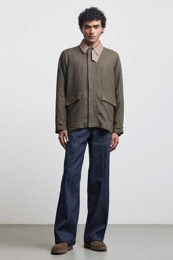 Buy_Countrymade_Brown Linen Faux Buttonhole Workwear Jacket _Online_at_Aza_Fashions
