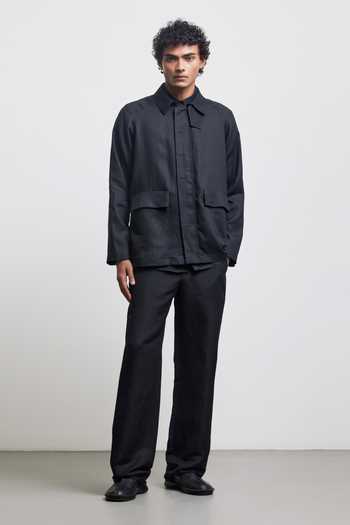 Countrymade_Navy Linen Black Faux Buttonhole Workwear Jacket _Online_at_Aza_Fashions