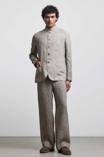 Countrymade_Grey Linen Stone Gray Bandhgala Jacket _Online_at_Aza_Fashions