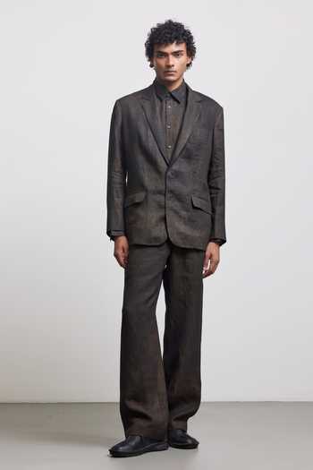 Countrymade_Brown Linen Bronze Single Breasted Blazer _Online_at_Aza_Fashions