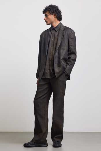 Buy_Countrymade_Brown Linen Bronze Single Breasted Blazer _Online_at_Aza_Fashions