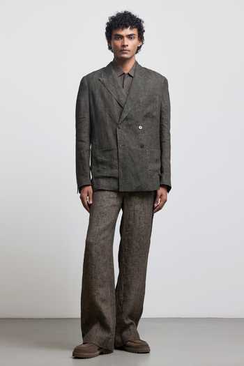 Countrymade_Olive Green Linen Stone Double Breasted Blazer _Online_at_Aza_Fashions