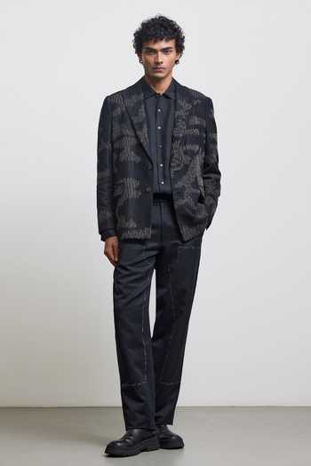 Countrymade_Black Linen, Twill Camouflage Embroidered Blazer _Online_at_Aza_Fashions
