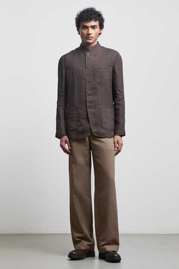 Countrymade_Brown Linen Bronze Bandhgala Jacket _Online_at_Aza_Fashions